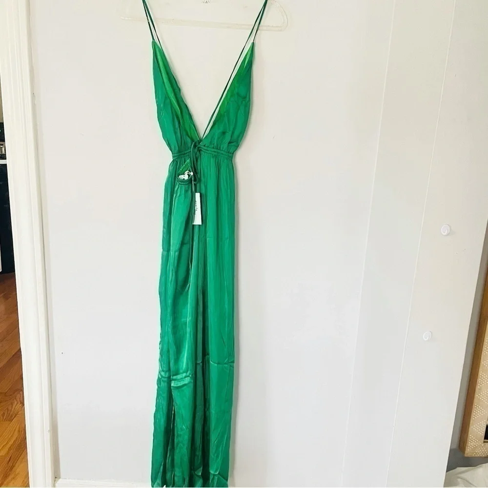 Boho Bohemian emerald green deep plunge maxi dress - Picture 6 of 7